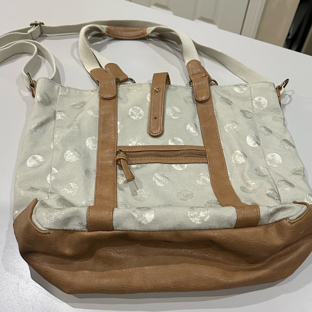American Eagle Outfitters Cream & Silver Iridescent Dot Canvas & Leather…